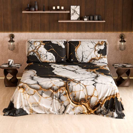 PETTI Lenzuolo Copriletto e Federe Eleganti Effetto Marmo Nero Bianco - GILDENITE Convenienza