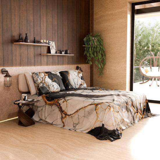 PETTI Lenzuolo Copriletto e Federe Eleganti Effetto Marmo Nero Bianco - GILDENITE Convenienza