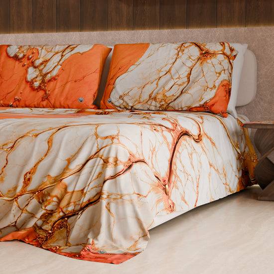 PETTI Lenzuolo Copriletto e Federe Eleganti Effetto Marmo Arancione - AURANGE Novità