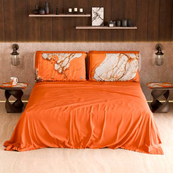 PETTI Lenzuolo Copriletto e Federe Eleganti Effetto Marmo Arancione - AURANGE Novità