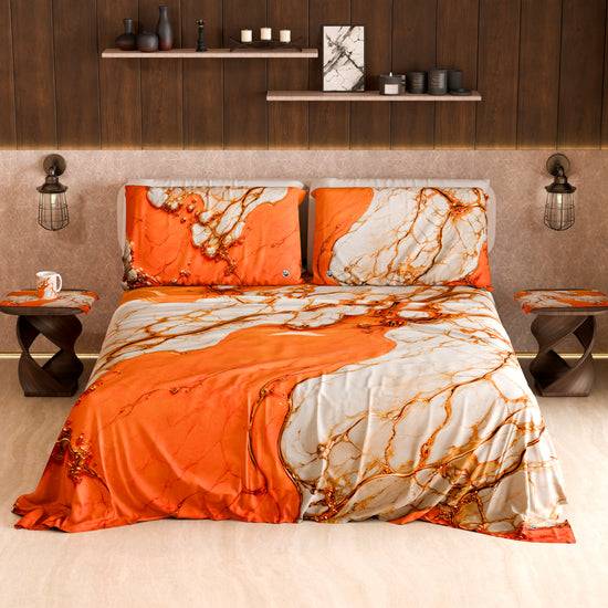 PETTI Lenzuolo Copriletto e Federe Eleganti Effetto Marmo Arancione - AURANGE Novità