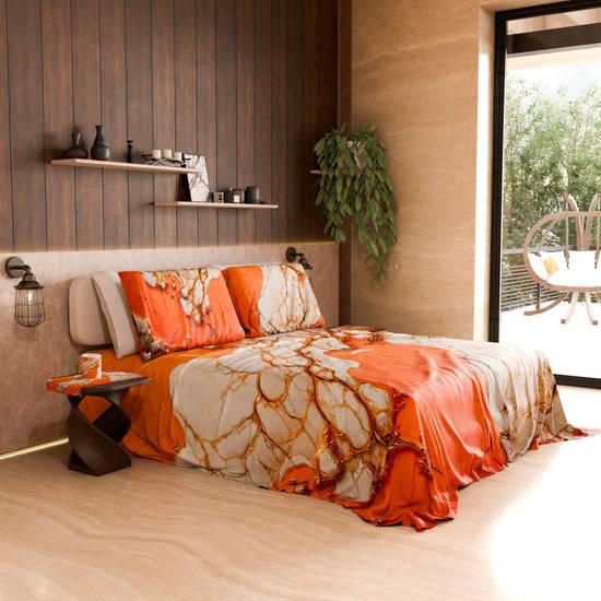 PETTI Lenzuolo Copriletto e Federe Eleganti Effetto Marmo Arancione - AURANGE Novità