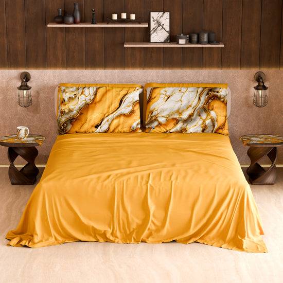 PETTI Lenzuolo Copriletto e Federe Eleganti Effetto Marmo Giallo - YELLOOOWW Presa