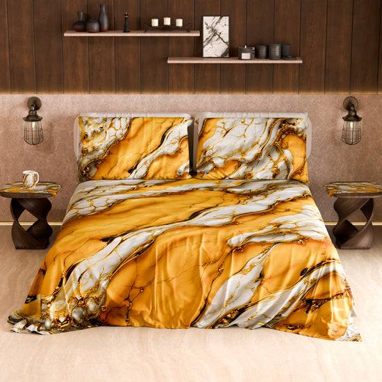 PETTI Lenzuolo Copriletto e Federe Eleganti Effetto Marmo Giallo - YELLOOOWW Presa