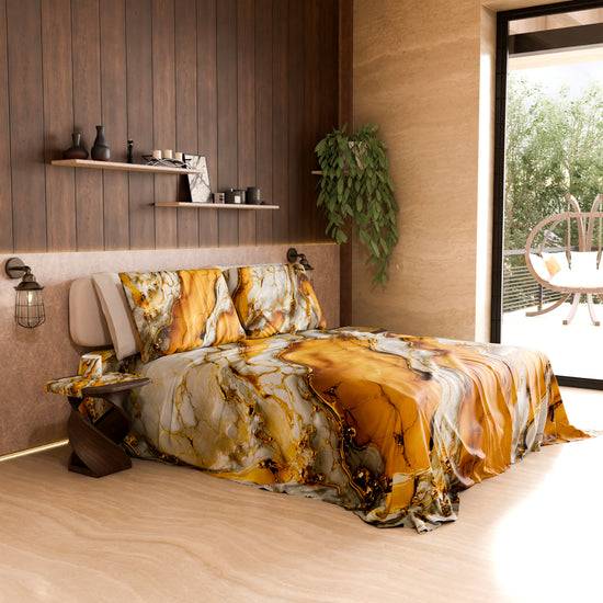 PETTI Lenzuolo Copriletto e Federe Eleganti Effetto Marmo Giallo - YELLOOOWW Presa