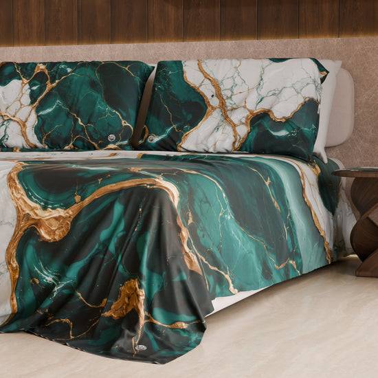 PETTI Lenzuolo Copriletto e Federe Eleganti Effetto Marmo Ottanio - TEALGEM Sconto