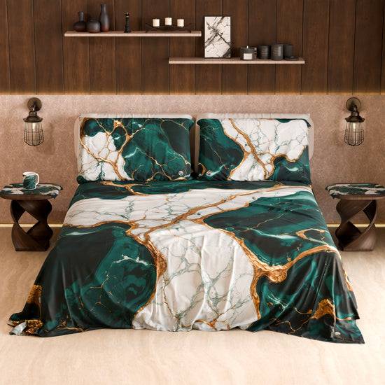 PETTI Lenzuolo Copriletto e Federe Eleganti Effetto Marmo Ottanio - TEALGEM Sconto