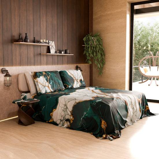 PETTI Lenzuolo Copriletto e Federe Eleganti Effetto Marmo Ottanio - TEALGEM Sconto
