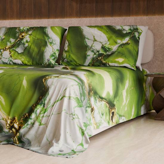 PETTI Lenzuolo Copriletto e Federe Eleganti Effetto Marmo Verde - PISTACHIUS Offerta