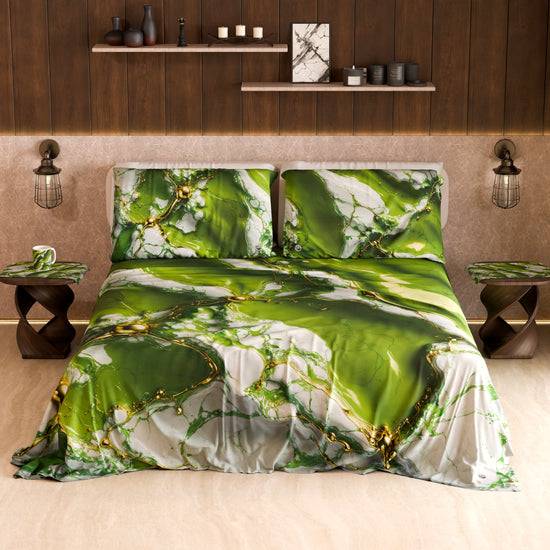 PETTI Lenzuolo Copriletto e Federe Eleganti Effetto Marmo Verde - PISTACHIUS Offerta