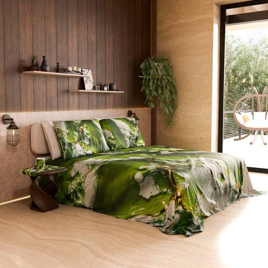 PETTI Lenzuolo Copriletto e Federe Eleganti Effetto Marmo Verde - PISTACHIUS Offerta