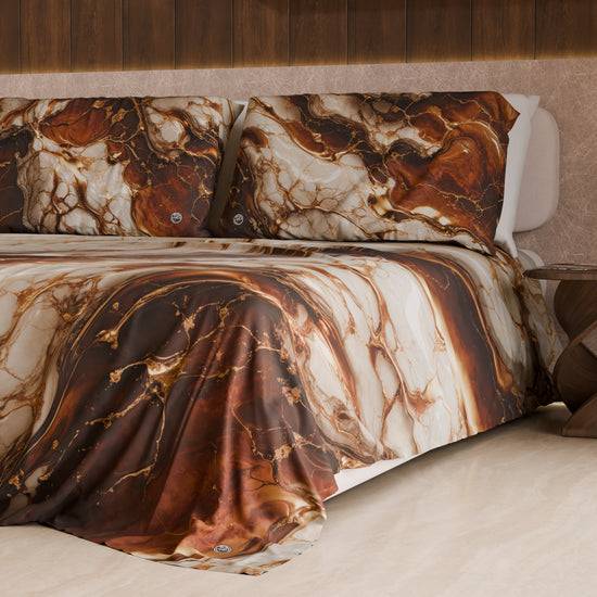 PETTI Lenzuolo Copriletto e Federe Eleganti Effetto Marmo Marrone - MOCHACCINO Economico