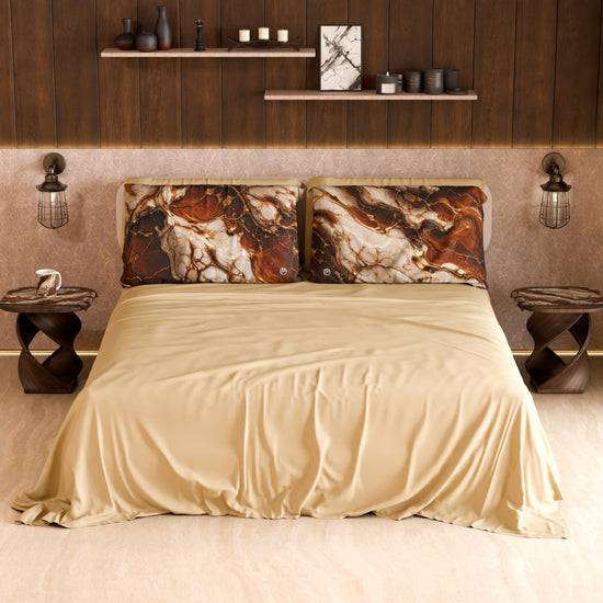 PETTI Lenzuolo Copriletto e Federe Eleganti Effetto Marmo Marrone - MOCHACCINO Economico