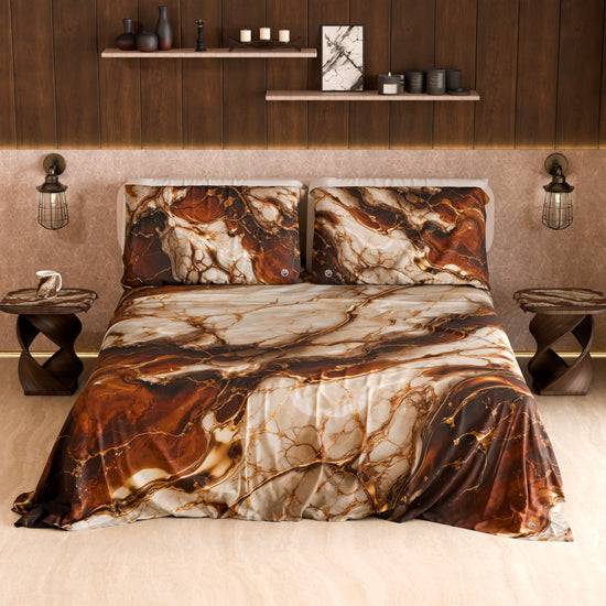 PETTI Lenzuolo Copriletto e Federe Eleganti Effetto Marmo Marrone - MOCHACCINO Economico