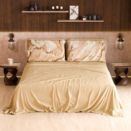 PETTI Lenzuolo Copriletto e Federe Eleganti Effetto Marmo Beige - DORACREAM Online