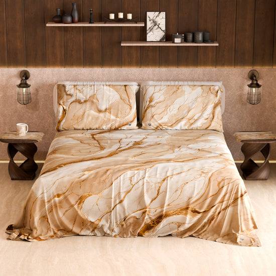 PETTI Lenzuolo Copriletto e Federe Eleganti Effetto Marmo Beige - DORACREAM Online