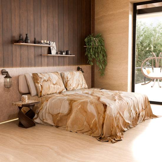 PETTI Lenzuolo Copriletto e Federe Eleganti Effetto Marmo Beige - DORACREAM Online