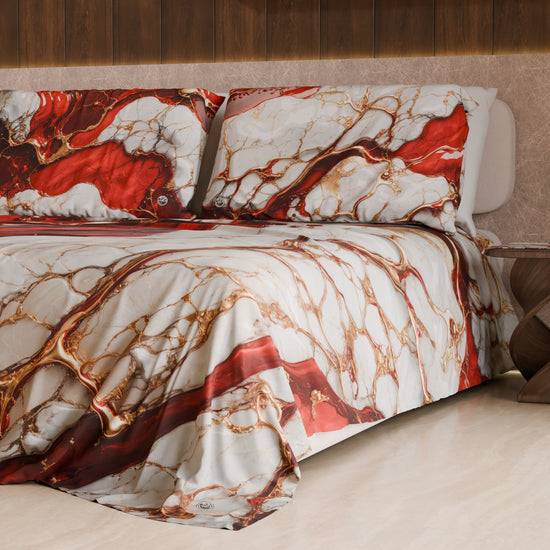 PETTI Lenzuolo Copriletto e Federe Eleganti Effetto Marmo Rosso - BLOODY Outlet