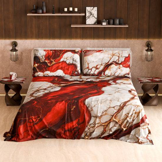 PETTI Lenzuolo Copriletto e Federe Eleganti Effetto Marmo Rosso - BLOODY Outlet