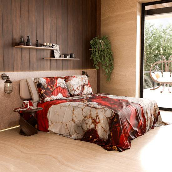 PETTI Lenzuolo Copriletto e Federe Eleganti Effetto Marmo Rosso - BLOODY Outlet