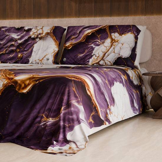 PETTI Lenzuolo Copriletto e Federe Eleganti Effetto Marmo Viola - VIOLETRIC Offerte