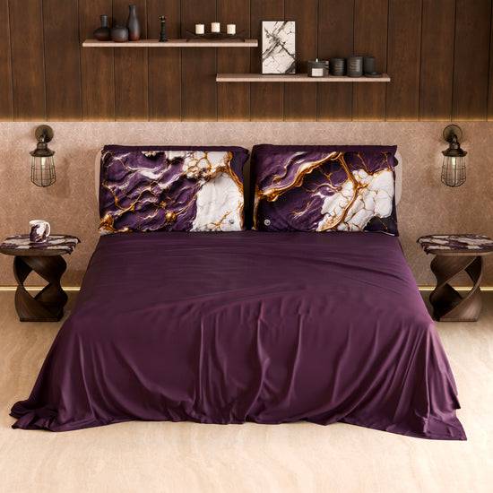 PETTI Lenzuolo Copriletto e Federe Eleganti Effetto Marmo Viola - VIOLETRIC Offerte