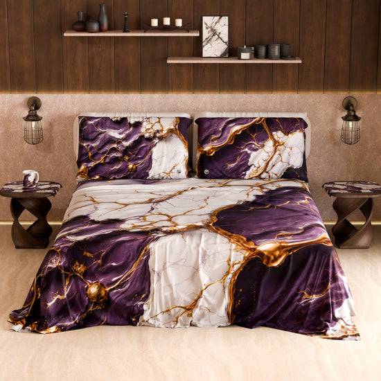 PETTI Lenzuolo Copriletto e Federe Eleganti Effetto Marmo Viola - VIOLETRIC Offerte