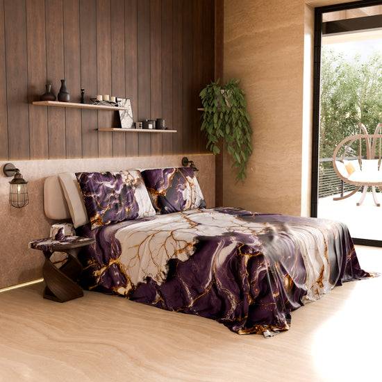 PETTI Lenzuolo Copriletto e Federe Eleganti Effetto Marmo Viola - VIOLETRIC Offerte