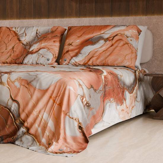 PETTI Lenzuolo Copriletto e Federe Eleganti Effetto Marmo Salmone - ROSESALM Hotsell