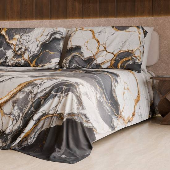 PETTI Lenzuolo Copriletto e Federe Eleganti Effetto Marmo Grigio Scuro - SMOKITE Vendita Calda