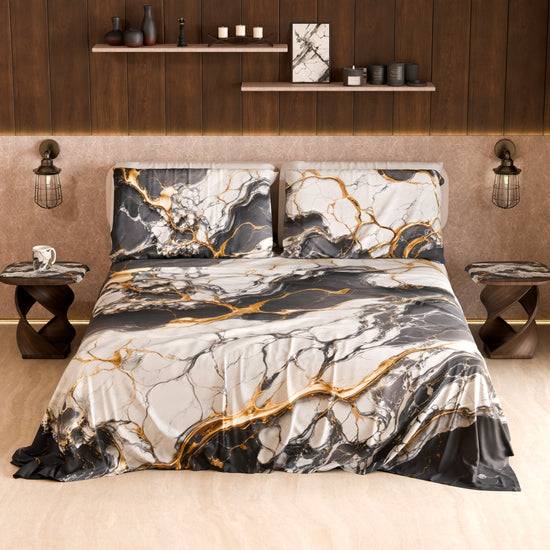 PETTI Lenzuolo Copriletto e Federe Eleganti Effetto Marmo Grigio Scuro - SMOKITE Vendita Calda