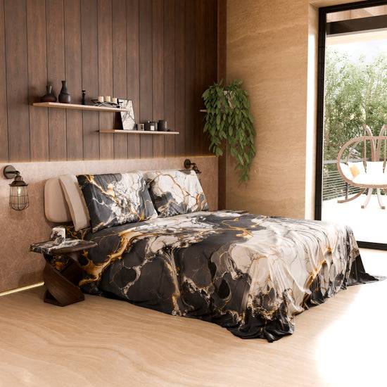 PETTI Lenzuolo Copriletto e Federe Eleganti Effetto Marmo Grigio Scuro - SMOKITE Vendita Calda