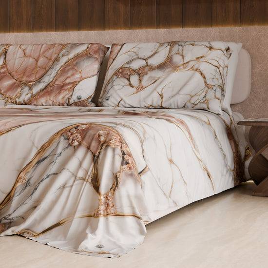 PETTI Lenzuolo Copriletto e Federe Eleganti Effetto Marmo Cipria - ROSELITHE Vendita Economica