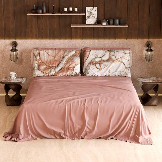 PETTI Lenzuolo Copriletto e Federe Eleganti Effetto Marmo Cipria - ROSELITHE Vendita Economica
