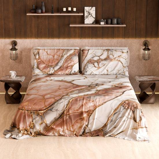 PETTI Lenzuolo Copriletto e Federe Eleganti Effetto Marmo Cipria - ROSELITHE Vendita Economica