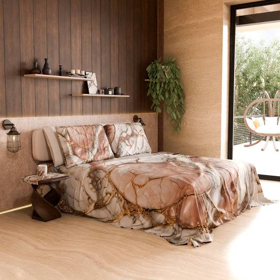 PETTI Lenzuolo Copriletto e Federe Eleganti Effetto Marmo Cipria - ROSELITHE Vendita Economica