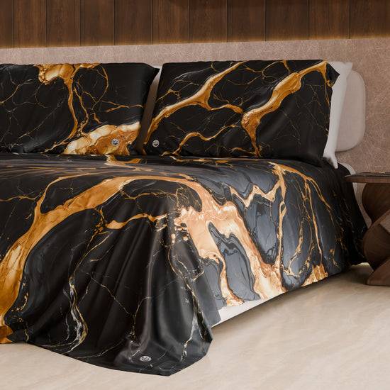 PETTI Lenzuolo Copriletto e Federe Eleganti Effetto Marmo Nero Oro - ONYXLITE I Più Venduti