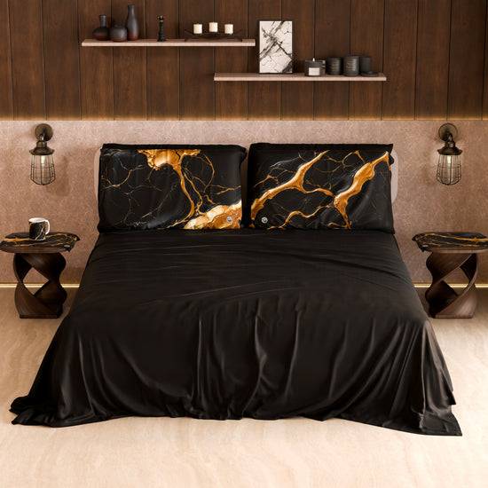 PETTI Lenzuolo Copriletto e Federe Eleganti Effetto Marmo Nero Oro - ONYXLITE I Più Venduti