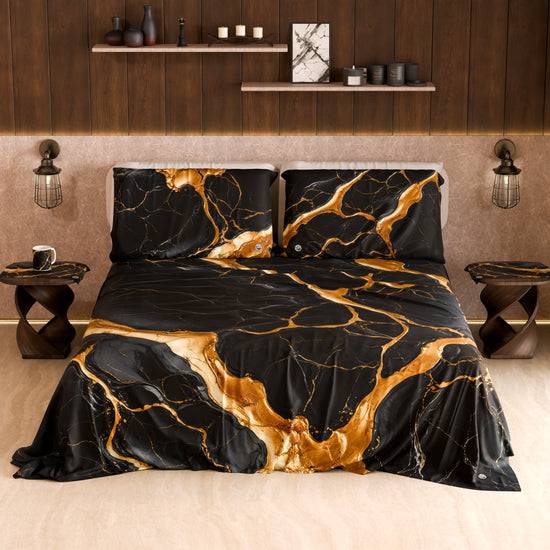 PETTI Lenzuolo Copriletto e Federe Eleganti Effetto Marmo Nero Oro - ONYXLITE I Più Venduti
