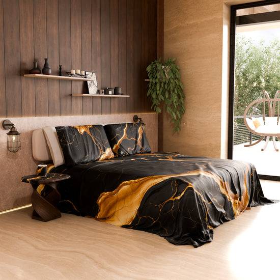PETTI Lenzuolo Copriletto e Federe Eleganti Effetto Marmo Nero Oro - ONYXLITE I Più Venduti