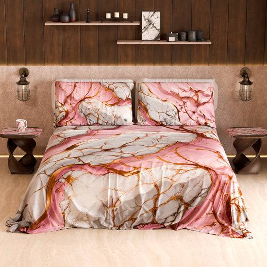 PETTI Lenzuolo Copriletto e Federe Eleganti Effetto Marmo Rosa - PINKERELLE Negozio