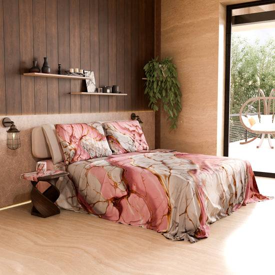 PETTI Lenzuolo Copriletto e Federe Eleganti Effetto Marmo Rosa - PINKERELLE Negozio