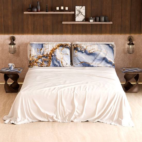 PETTI Lenzuolo Copriletto e Federe Eleganti Effetto Marmo Indaco - PERIWINKY In Saldo