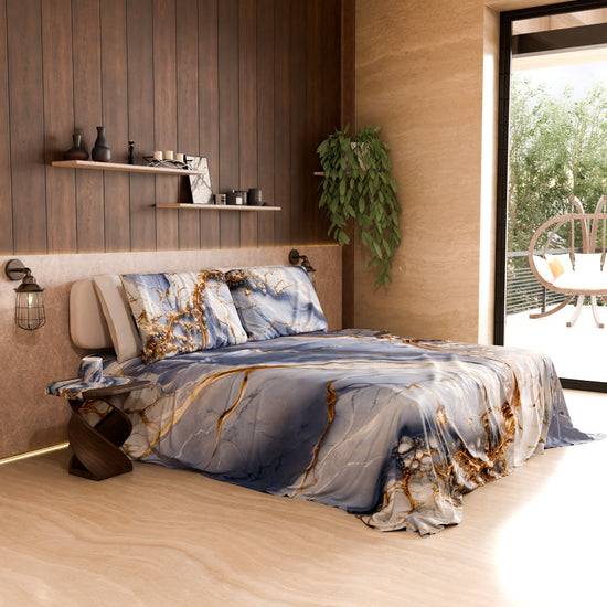 PETTI Lenzuolo Copriletto e Federe Eleganti Effetto Marmo Indaco - PERIWINKY In Saldo