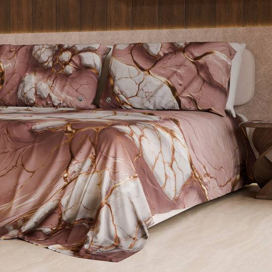 PETTI Lenzuolo Copriletto e Federe Eleganti Effetto Marmo Malva - MAUVELUXE Nuova