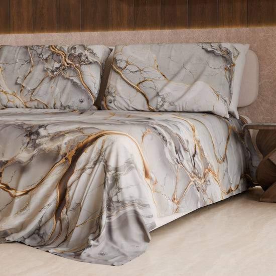 PETTI Lenzuolo Copriletto e Federe Eleganti Effetto Marmo Grigio Chiaro - GRAFYLUX Moda