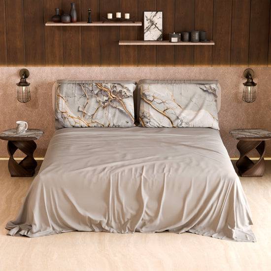 PETTI Lenzuolo Copriletto e Federe Eleganti Effetto Marmo Grigio Chiaro - GRAFYLUX Moda