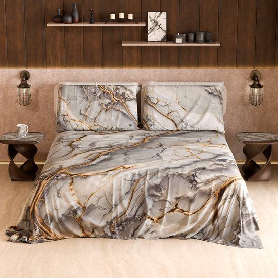 PETTI Lenzuolo Copriletto e Federe Eleganti Effetto Marmo Grigio Chiaro - GRAFYLUX Moda