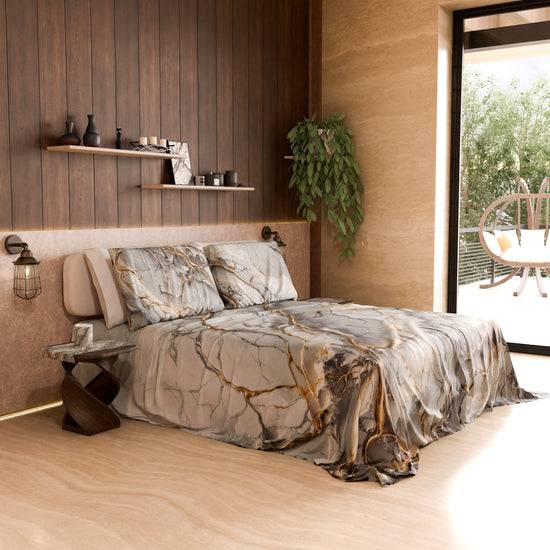PETTI Lenzuolo Copriletto e Federe Eleganti Effetto Marmo Grigio Chiaro - GRAFYLUX Moda