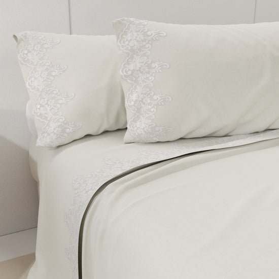 PETTI Lenzuola Percalle con Pizzo, Lenzuola Matrimoniali Cotone Bianco Sconto